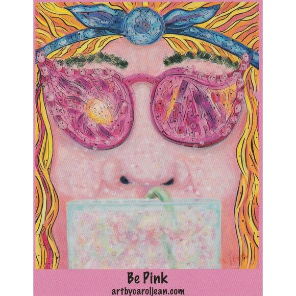 Be Pink Artistic Print Carol Jean Quirky Pop Art 4x5 Card Steamboat Springs Ski - Picture 1 of 2